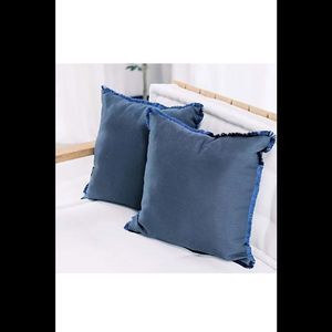 18" x 18" Outdoor Pillows with Fringe by Lauren McBride Navy 2-Pack